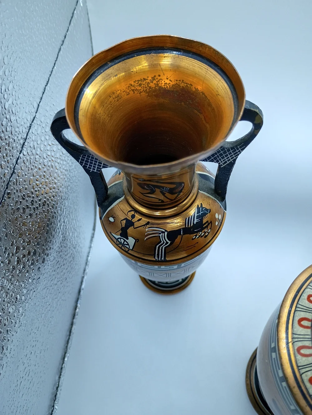 Vintage Hand Painted Greek Copper Vase Set